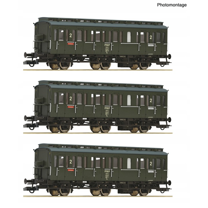 Комплект 3 пътнически вагона Roco By PKP епоха IV 435мм