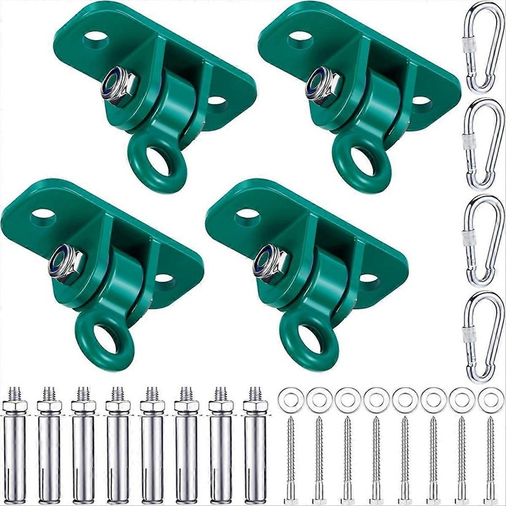 Set carlige metalice pentru leagane, 4 buc, verde, 18x18cm