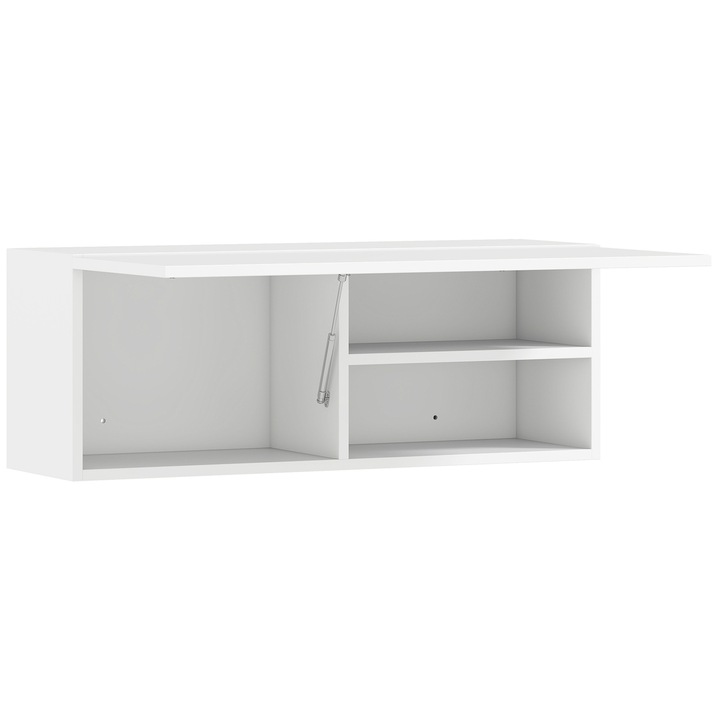 Dulap Suspendat pentru Baie cu Usa Rabatabila si Rafturi, HOMCOM, MDF, 80x25x30 cm, Alb