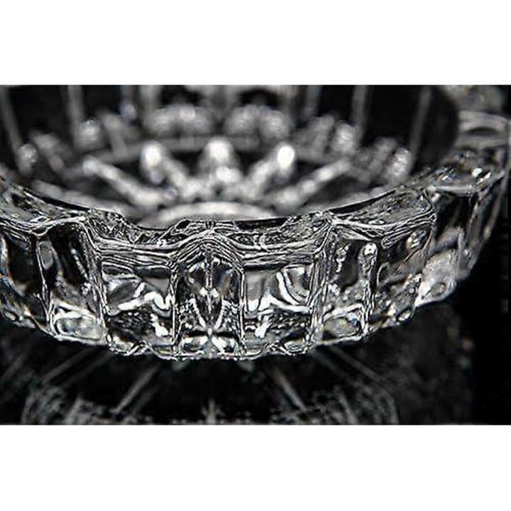 Scrumiera sticla grea, rotunda, aspect diamant, transparenta, 15x15cm