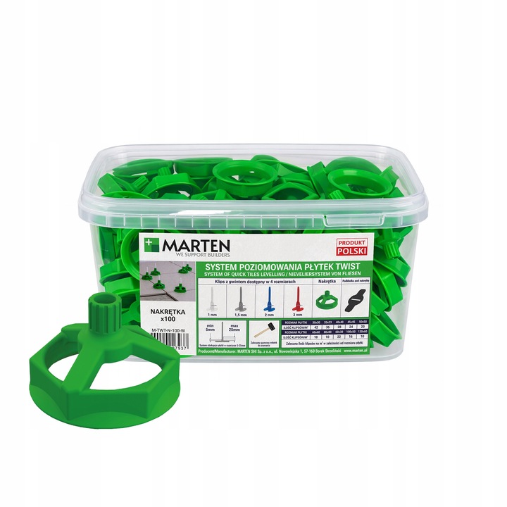 Piulita pentru sistemul de nivelare placi Marten Twist IEJ8CIWTYL, plastic rezistent, verde, 100 buc