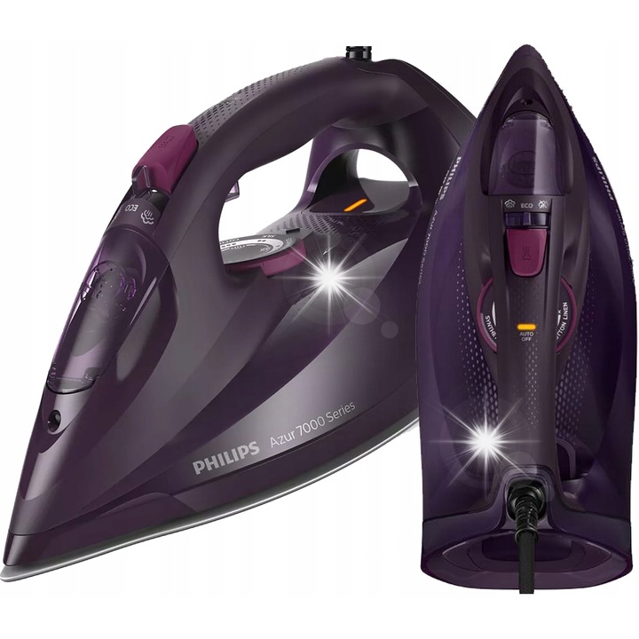 Fier de calcat cu aburi Philips Azur 7000, 3000W, 250g, violet, 11.2x12.9x27.2cm