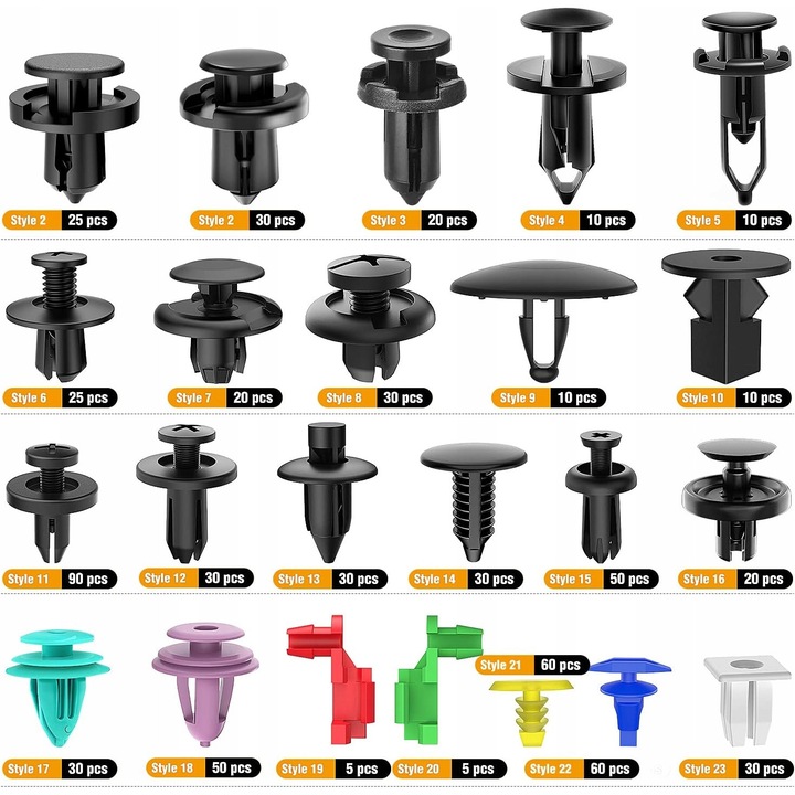 Set universal clipsuri auto 635 piese multicolor