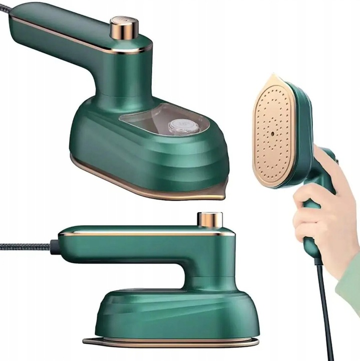 Parownica portabila Aptel 8U6F5HU304Y, 33W, rezervor 50 ml, maner pliabil, talpa otel inoxidabil cu varf, cablu ~140 cm, verde-auriu