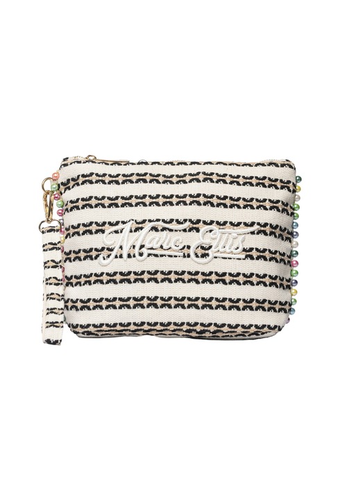 Marc ellis, Geanta-etui din material textil cu logo brodat, Negru, Bej deschis