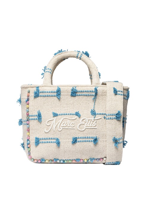 Marc Ellis, Geanta din material textil cu maner si broderie logo Fast, Bej, Albastru
