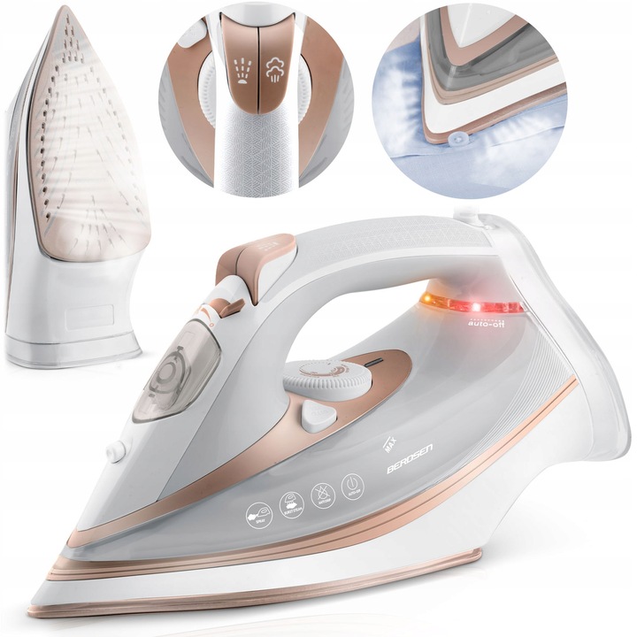 Fier de calcat cu abur Berdsen BD-332, ceramic, 3000W, alb, 30x15x12cm
