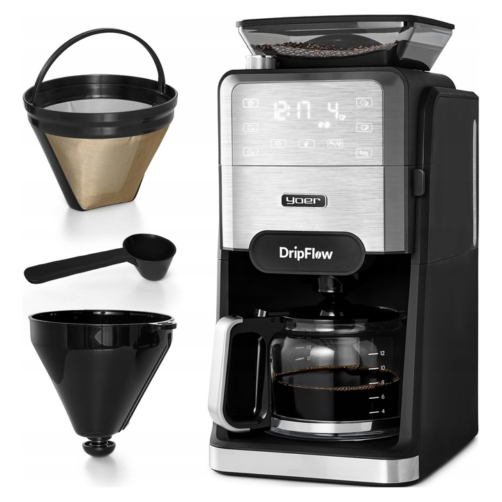 Espressor cafea cu filtru Yoer DripFlow 1520W 1,5L negru inox 43x27x21,5cm
