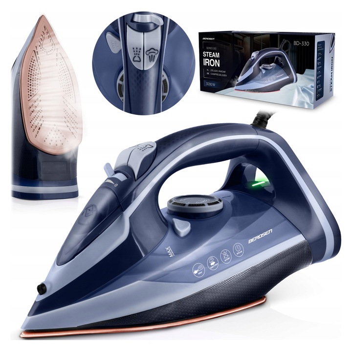 Fier de calcat cu abur Berdsen BD-330, ceramic, 3000W, reglabil, alb