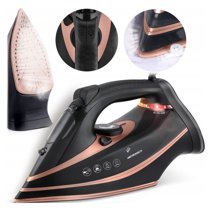 Fier de calcat cu abur Berdsen BD-332, 3000W, ceramic, negru, reglabil