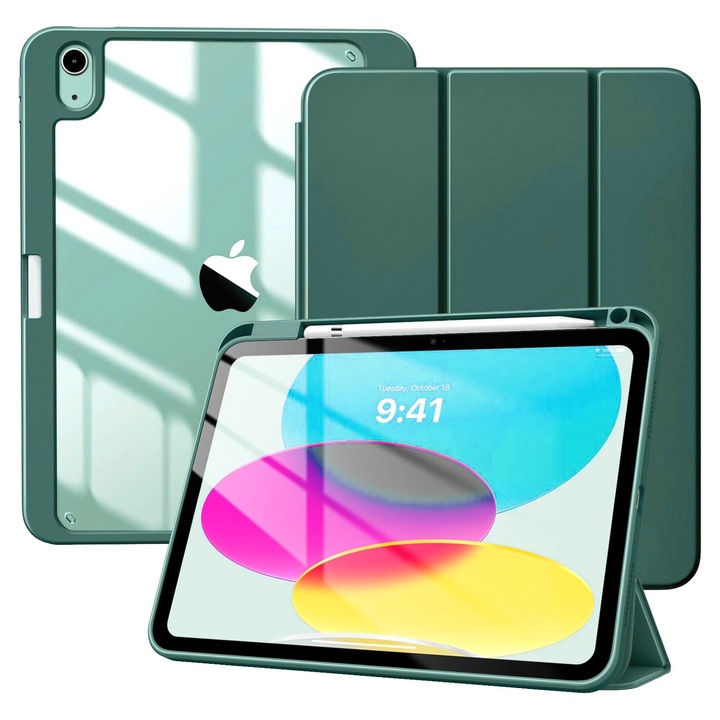 Husa cu clapeta, Supero, compatibila cu Apple iPad, din piele, compatibila iPad 11" A16 2025 si 10.9" 2022, suport pentru Apple Pencil toate generatiile, inchidere magnetica, protectie la umezeala usoara, negru