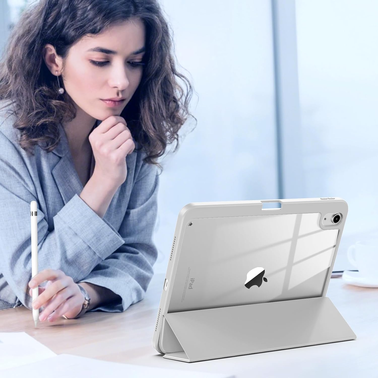 Carcasa pentru iPad, Supero, Apple, compatibila iPad 10.9" 2022 10‑GEN si iPad 11" A16 2025 11‑GEN, protectie transparenta anti‑ingalbenire, suport integrat pentru Apple Pencil, decupaje pentru incarcare, transparent