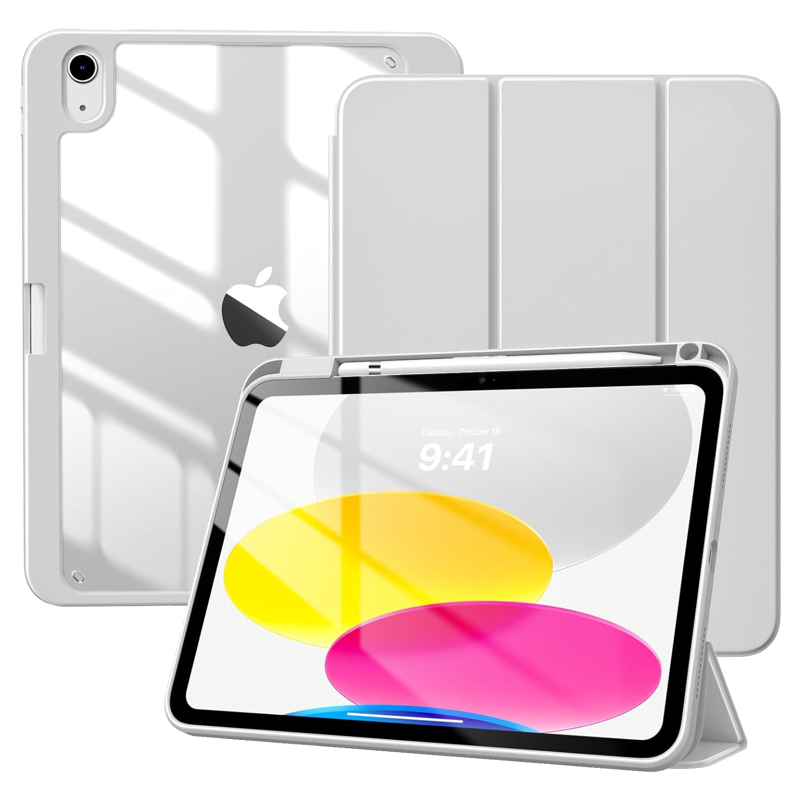 Carcasa pentru iPad, Supero, Apple, compatibila iPad 10.9" 2022 10‑GEN si iPad 11" A16 2025 11‑GEN, protectie transparenta anti‑ingalbenire, suport integrat pentru Apple Pencil, decupaje pentru incarcare, transparent