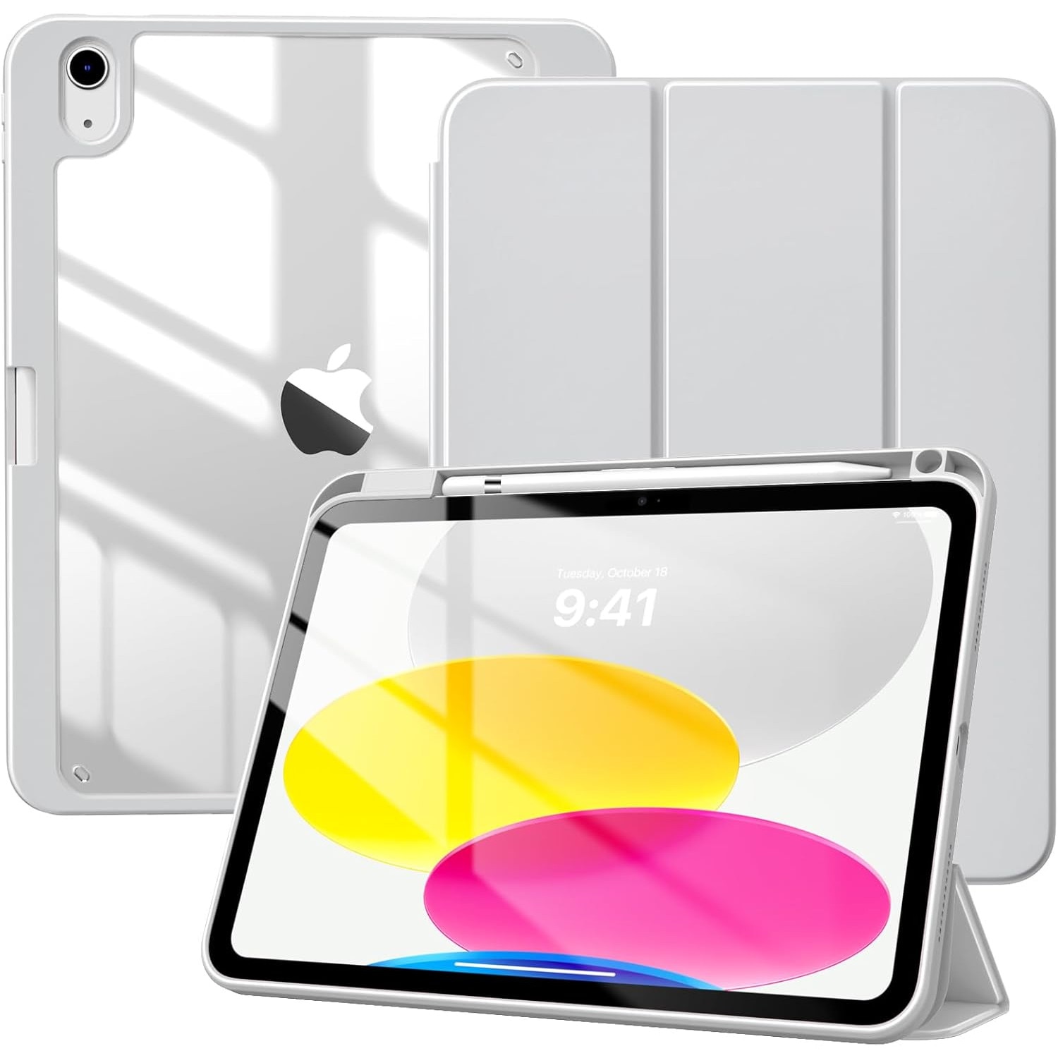 Carcasa pentru iPad, Supero, Apple, compatibila iPad 10.9" 2022 10‑GEN si iPad 11" A16 2025 11‑GEN, protectie transparenta anti‑ingalbenire, suport integrat pentru Apple Pencil, decupaje pentru incarcare, transparent