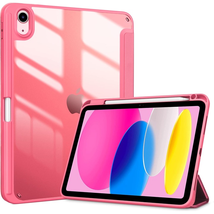 Husa cu clapeta, Supero, compatibil Apple iPad, spate dur transparent, suport integrat Apple Pencil, functie auto-wake/auto-sleep, stand reglabil in 2 pozitii, decupaje precise pentru porturi, folie de protectie pe spate, pentru iPad 11" A16 11th Gen