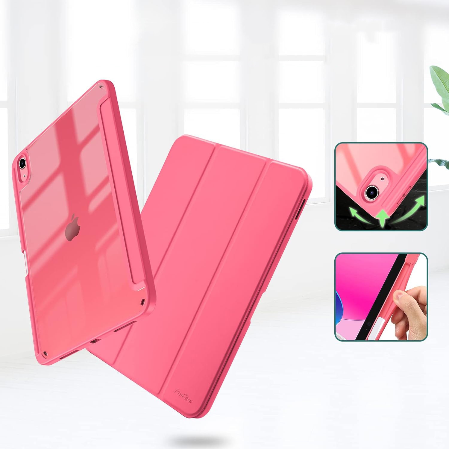 Husa cu clapeta, Supero, compatibil Apple iPad, spate dur transparent, suport integrat Apple Pencil, functie auto-wake/auto-sleep, stand reglabil in 2 pozitii, decupaje precise pentru porturi, folie de protectie pe spate, pentru iPad 11" A16 11th Gen