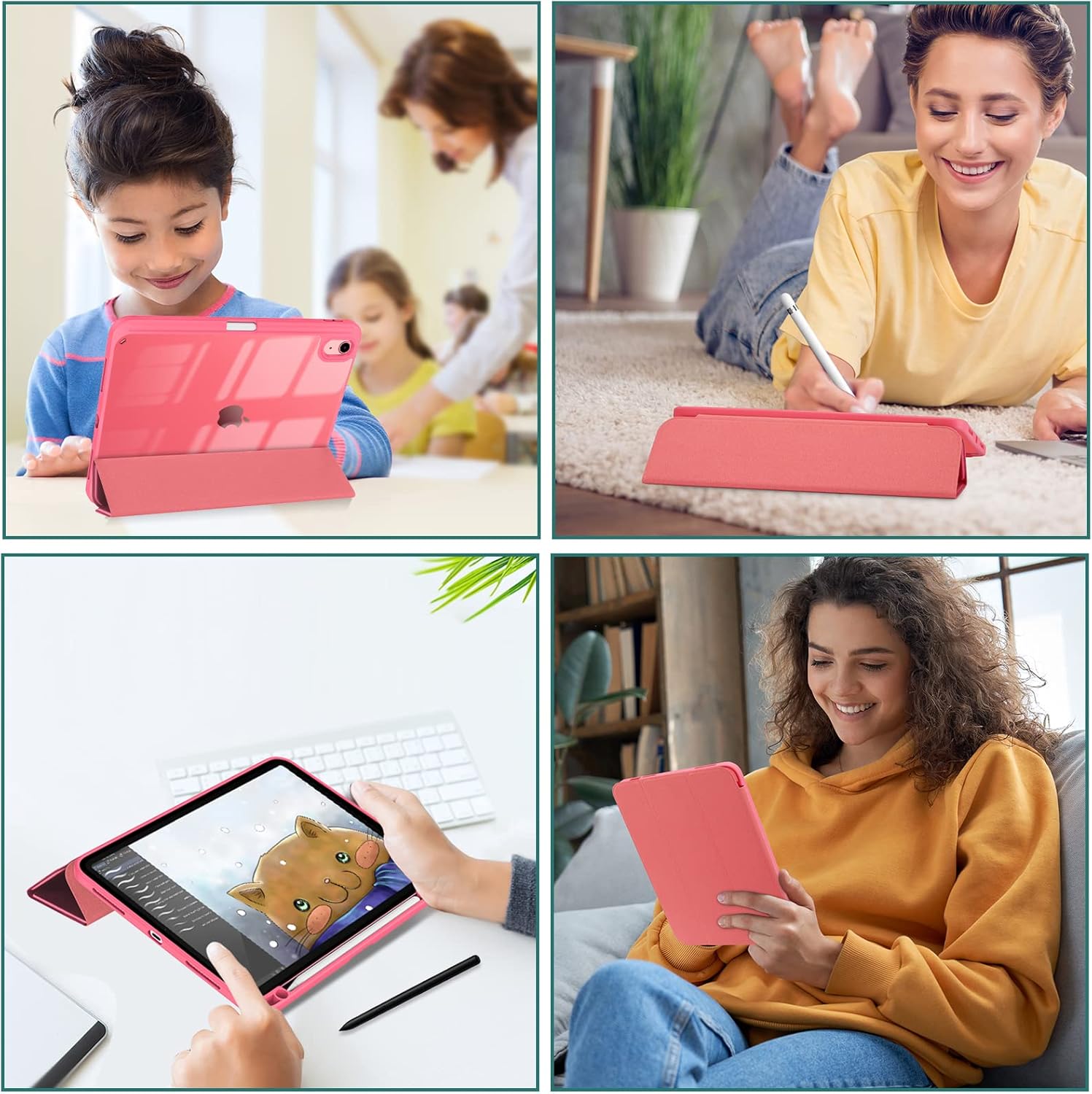 Husa cu clapeta, Supero, compatibil Apple iPad, spate dur transparent, suport integrat Apple Pencil, functie auto-wake/auto-sleep, stand reglabil in 2 pozitii, decupaje precise pentru porturi, folie de protectie pe spate, pentru iPad 11" A16 11th Gen