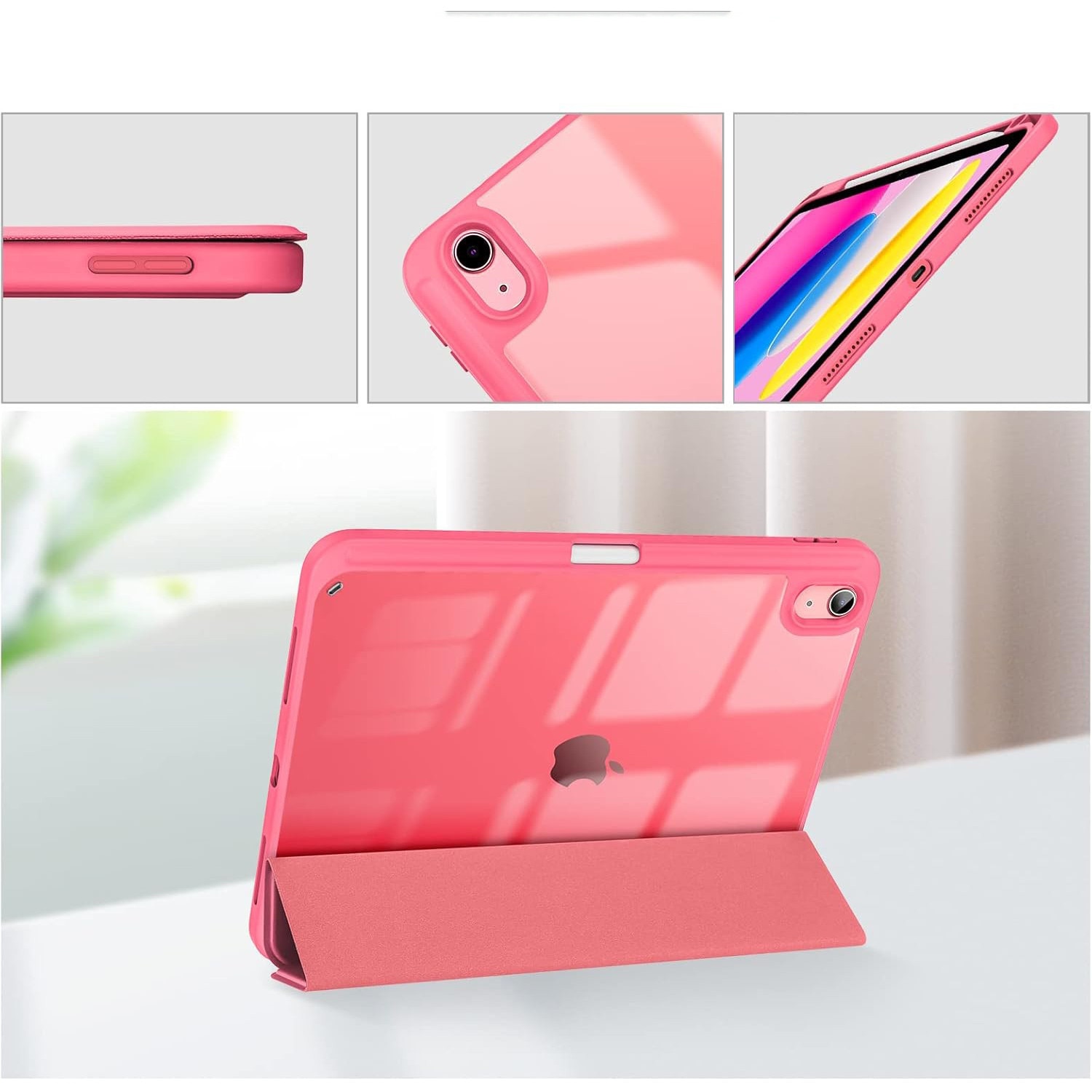 Husa cu clapeta, Supero, compatibil Apple iPad, spate dur transparent, suport integrat Apple Pencil, functie auto-wake/auto-sleep, stand reglabil in 2 pozitii, decupaje precise pentru porturi, folie de protectie pe spate, pentru iPad 11" A16 11th Gen