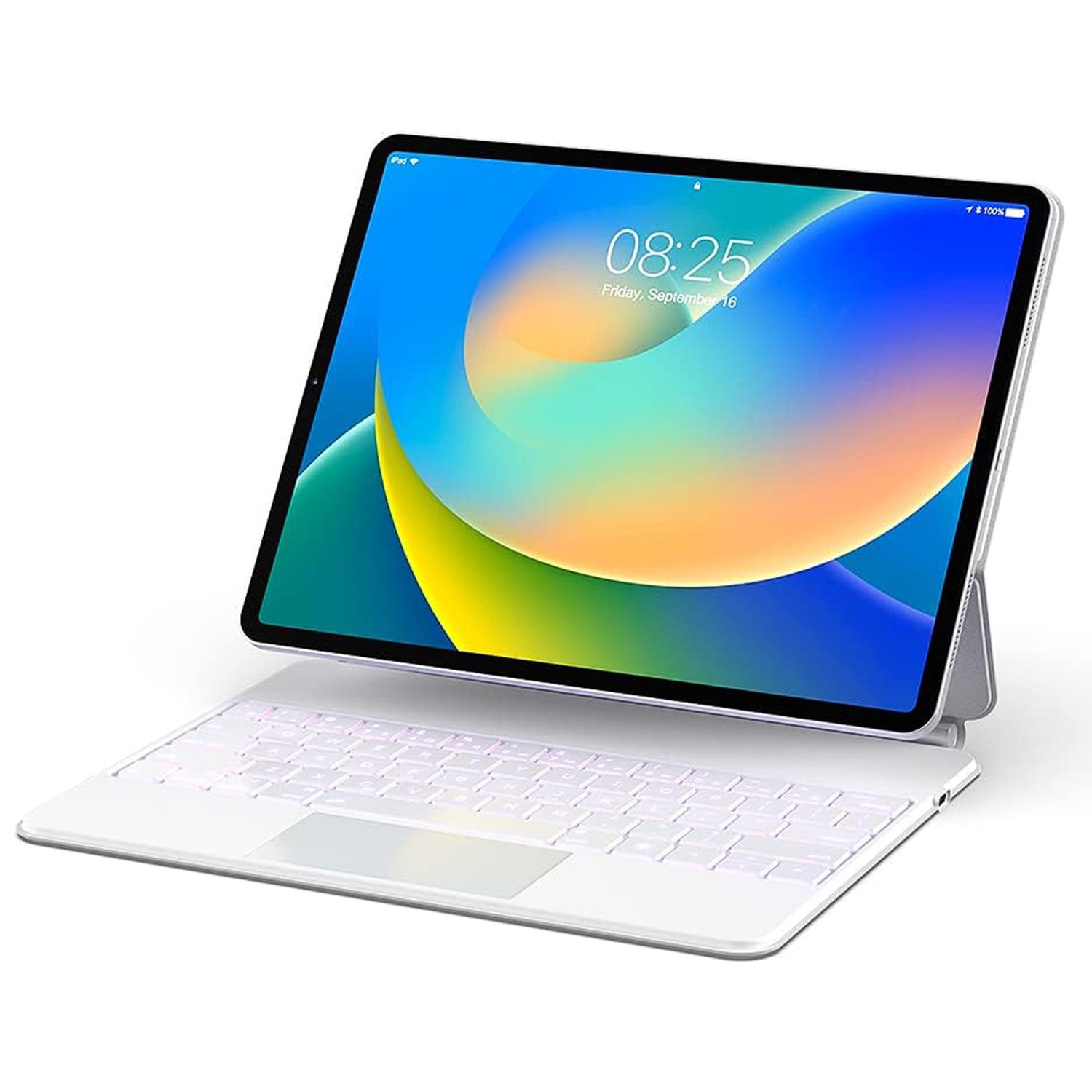 Husa magnetica cu tastatura, Supero, compatibila iPad, magnetica, tastatura iluminata, decupaje precise, montaj magnetic, protectie anti-zgarieturi, pentru iPad 10.9" 10 Gen 2022 / iPad 11" A16 11 Gen 2025, alb