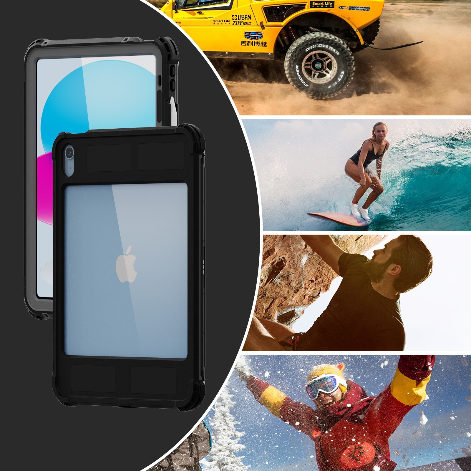Husa impermeabila, Supero, compatibila cu iPad, protectie 360° IP68, pentru iPad 11" 11 GEN 2025 / 10.9" 10 GEN 2022, material TPU+PC, cu protectie camera, curea umar si maner, margini intarite, transparenta touchscreen, anti-alunecare, rezistent la