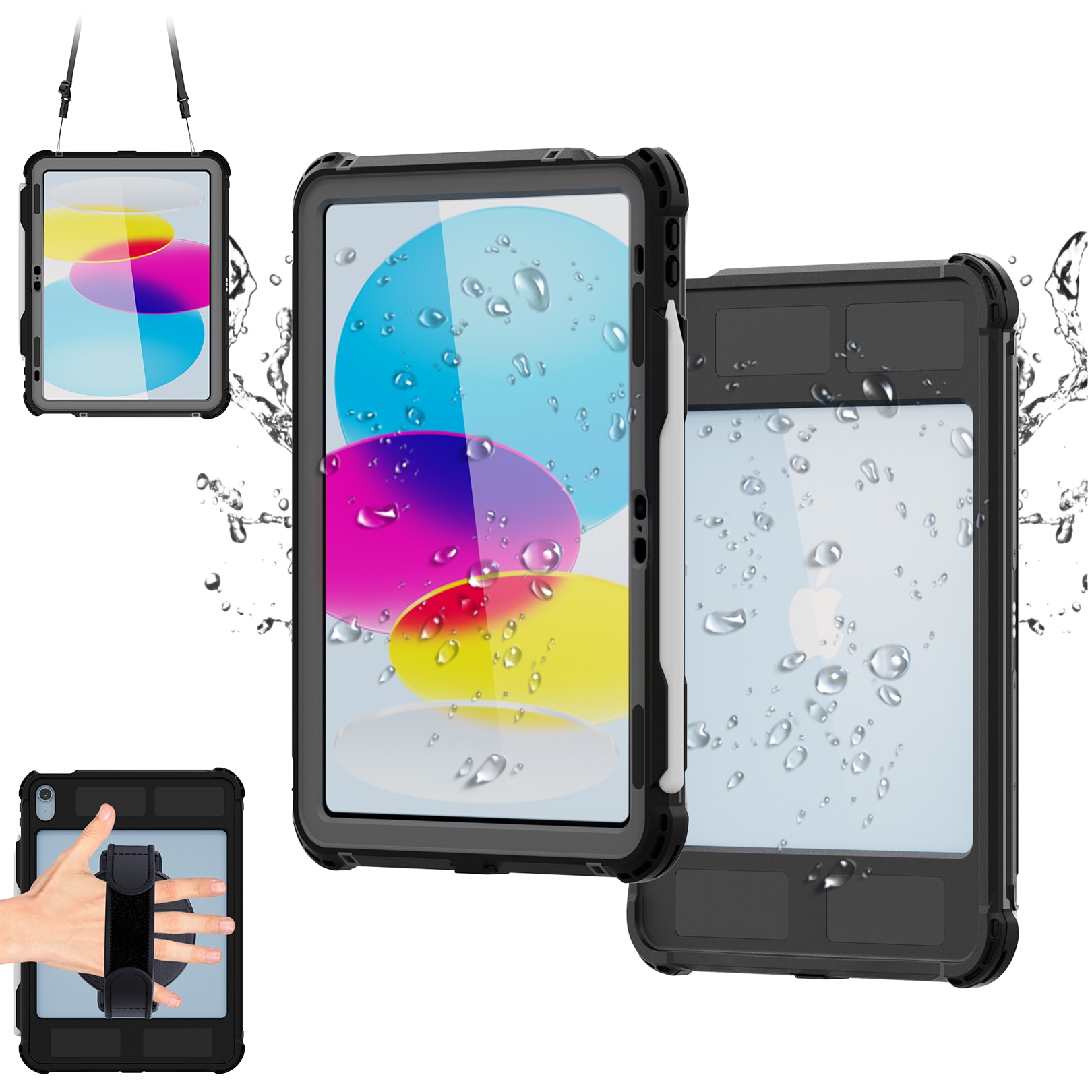 Husa impermeabila, Supero, compatibila cu iPad, protectie 360° IP68, pentru iPad 11" 11 GEN 2025 / 10.9" 10 GEN 2022, material TPU+PC, cu protectie camera, curea umar si maner, margini intarite, transparenta touchscreen, anti-alunecare, rezistent la