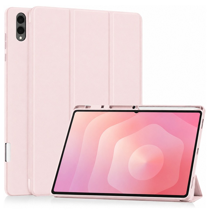 Husa pentru Samsung Galaxy Tab S12 Ultra / S11 Ultra Soft Shell Light & Slim cu functie wake-up/sleep si compartiment pentru stylus, tip stand - Roz