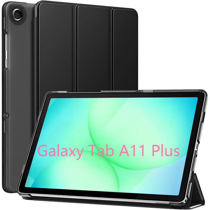 Husa compatibila cu Samsung Galaxy Tab A11 Plus 11 inch, Tri-Fold Magnetica cu Functie Auto Sleep-Wake, Protectie 360, Negru