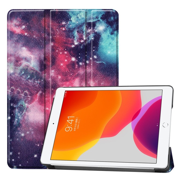 Husa pentru Apple iPad 10.2" (Gen 7/8/9 2019/2020/2021), GalaxyPrint, Imprimeu stele, Protectie completa, Multicolor