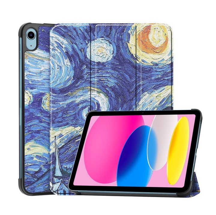 Husa pentru Apple iPad 10 / iPad 11 (A16) (10.9"-11"), StarryNight, Imprimeu Van Gogh, Protectie completa, Albastru