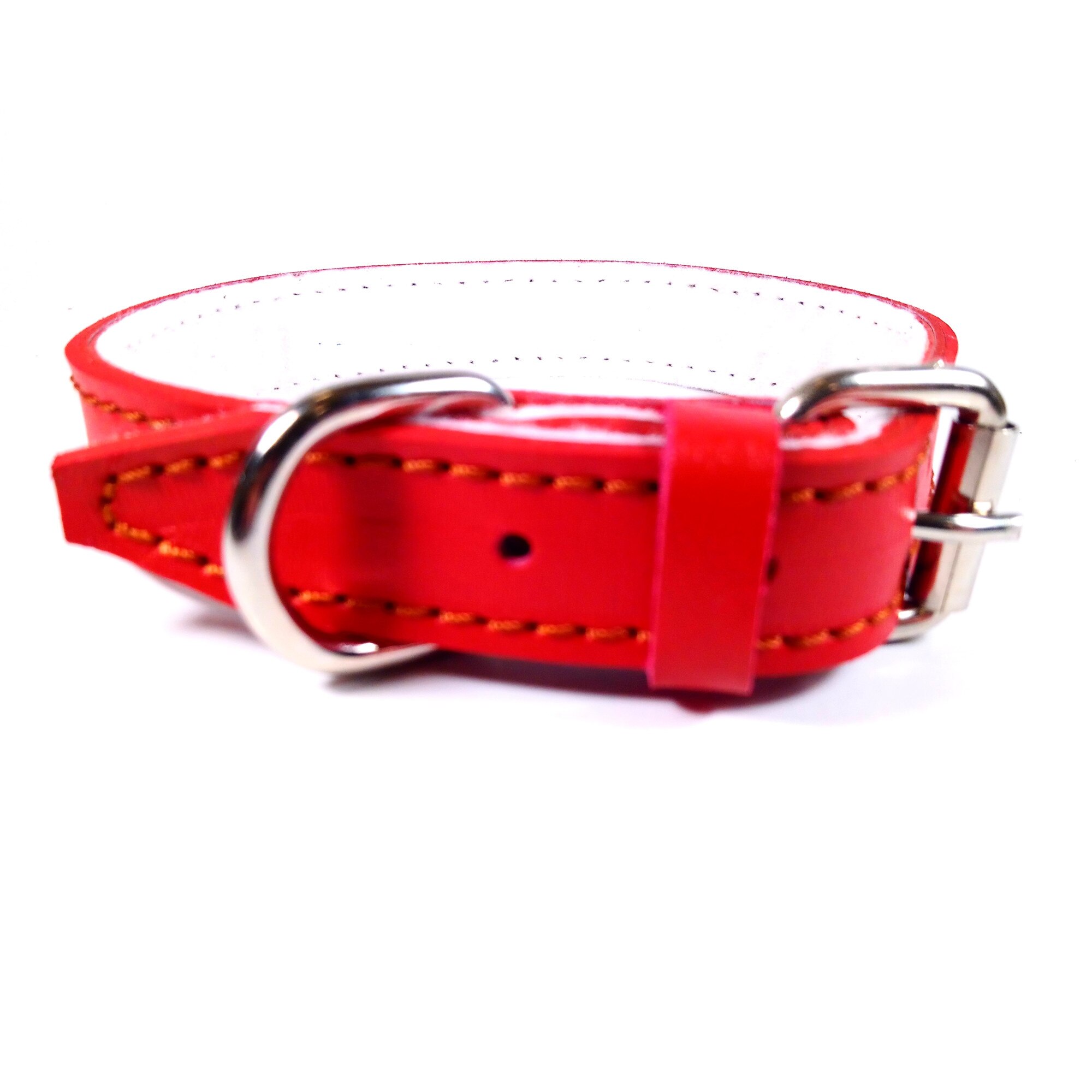 Zgarda din piele rosie cu pasla 30 mm x 61 cm