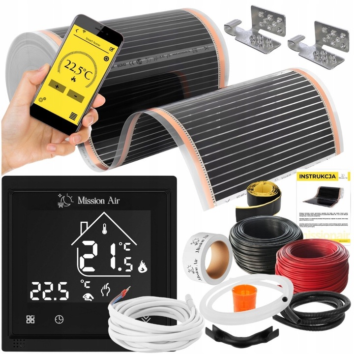 Folie incalzire pardoseala Mission Air Black Silver 160W/m 18m² set complet WiFi negru