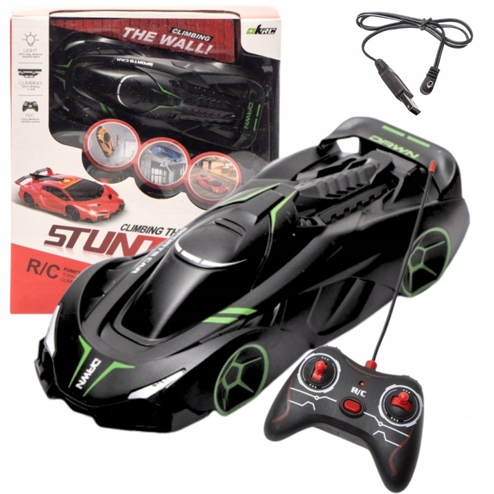 Masinuta RC For Fun sportiva neagra cu LED, control de la distanta, 15x8x6cm