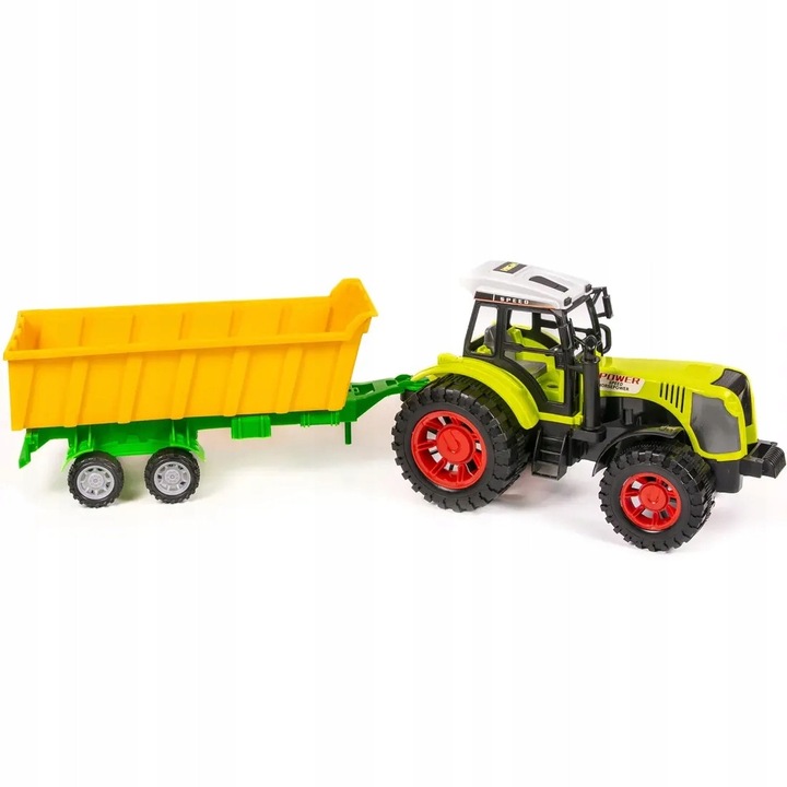 Tractor agricol For Fun cu remorca basculanta, verde-galben, 57cm, piese mobile