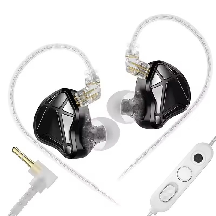 Cast KZ Axas, pentru gaming, cu microfon reglat pentru FPS, Dula Mic, mufa jack de 3.5, Gama larga de frecvente, Transparenta ridicata, Bas puternic, Negru