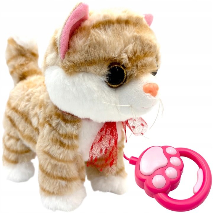 Jucarie interactiva pisica For Fun roscata 23x22x11cm cu lesa 85cm