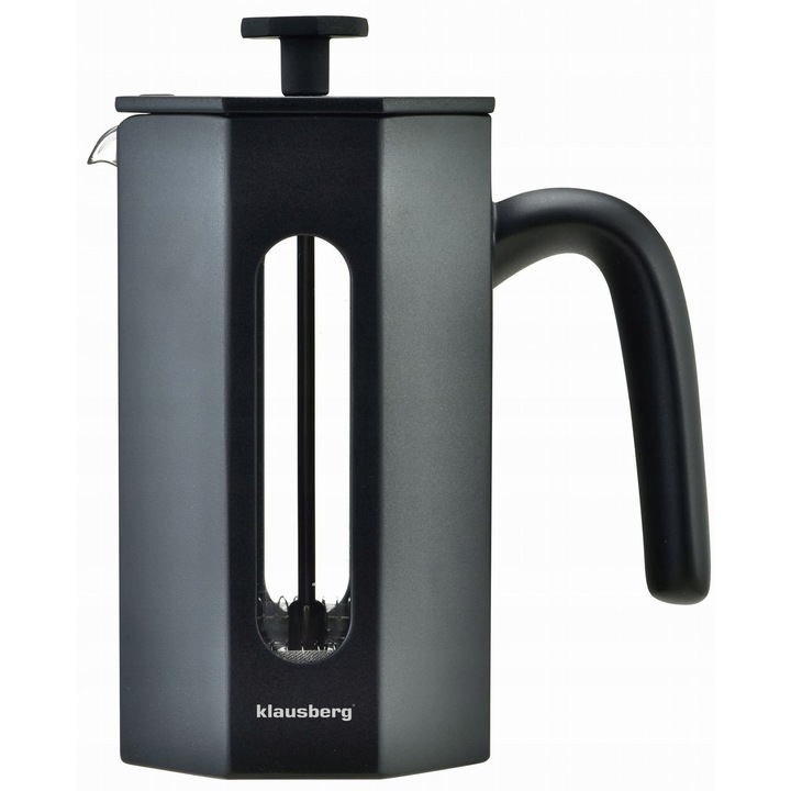 French Press Klausberg KB-7678, 0.8L, negru mat, otel inoxidabil si sticla borosilicata