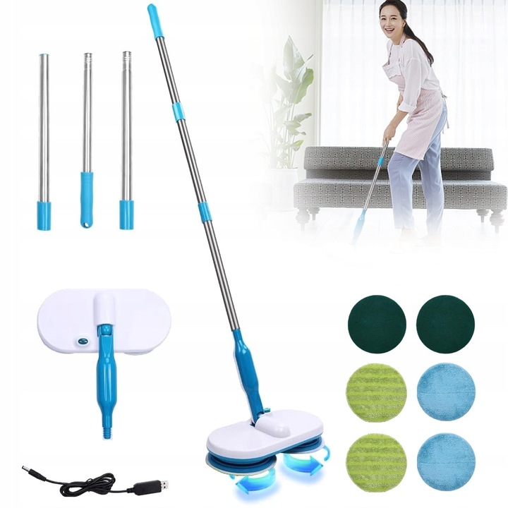 Mop electric fara fir, 40W, 7.4V, 800mAh, cu 3 tipuri de lavete, reglabil, multicolor