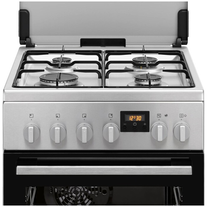 Aragaz Electrolux LKK564223X, Mixt, 4 arzatoare gaz, SteamBake-gatire cu abur; Aprindere integrata; Cuptor electric multif. 11 functii; Autocuratare catalitica; Timer, Iluminare cuptor; Grill; 50x60 cm, Siguranta plita; Clasa A; Capac metalic; Inox