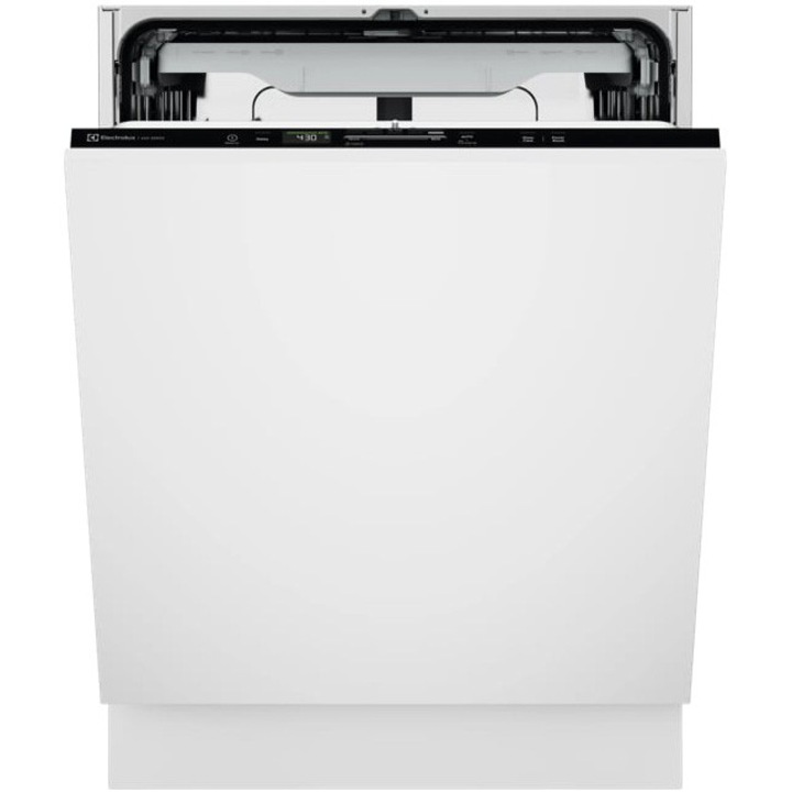 Masina de spalat vase incorporabila Electrolux E62LD201S, Seria 600; 14 seturi, 8 programe, 3 temperaturi, Brat Satellite; Maxi Flex; AirDry; QuickSelect; Usa Slide; Display LED, Semnalizare luminoasa pe podea; Clasa D, Motor inverter, 60 cm