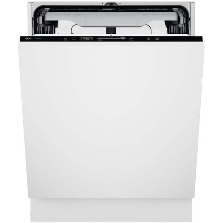 Masina de spalat vase incorporabila AEG GI6220D2SN, Seria 6000; 14 seturi, 8 programe, 3 temperaturi, Brat Satellite; Maxi Flex; AirDry; QuickSelect; Usa Slide; Display LED, Semnalizare luminoasa pe podea; Clasa D, Motor inverter, 60 cm