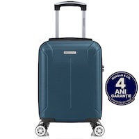 Troler cabina avion Quasar & Co.®, 40x30x20cm, bagaj de mana, troller cu cifru, valiza 4 roti duble detasabile 360°, fermoar antifurt, maner telescopic lung, geamantan din ABS extradur, captuseala buretata, 2 compartimente, buzunar, SMART, Albastru petrol