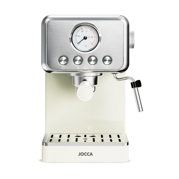 Jocca, espressor retro, 15 bar presiune, Rezervor de apa detasabil 1, 7 l, Filtru pentru 1-2 cani (40/80 ml), tava de picurare detasabila, Protectie la supraincalzire, 1400W
