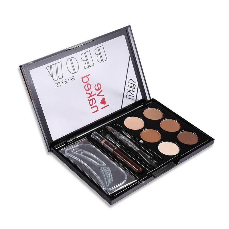 Kit make-up Ushas 6 culori+creion maro+pensula+penseta+perie gene