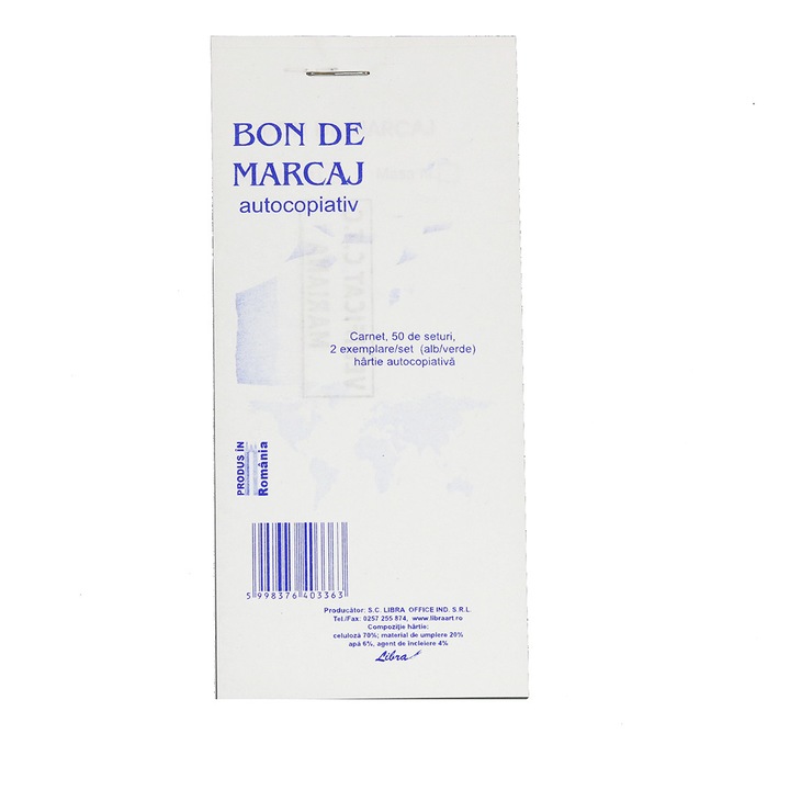 Bon marcaj autocopiativ, format 7x15 cm