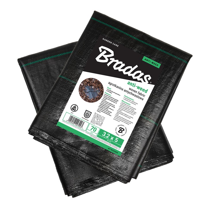 Agrotextil Negru 70g 3.2x5m Bradas, Folie Tesuta Lata Anti-Buruieni si Rafie pentru Amenajari Curte sau Sere