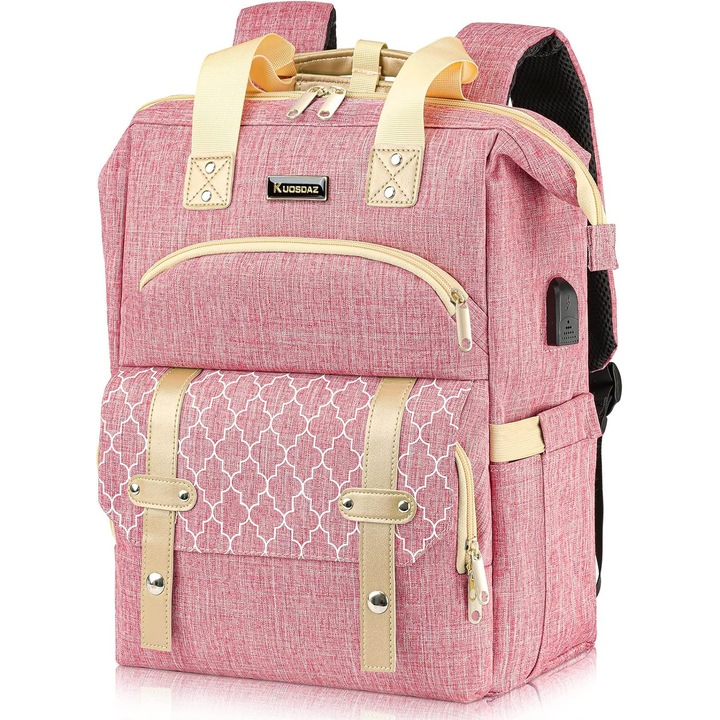 Rucsac Scoala Femei/Fete cu Port USB si Compartiment Laptop 15.6", Roz