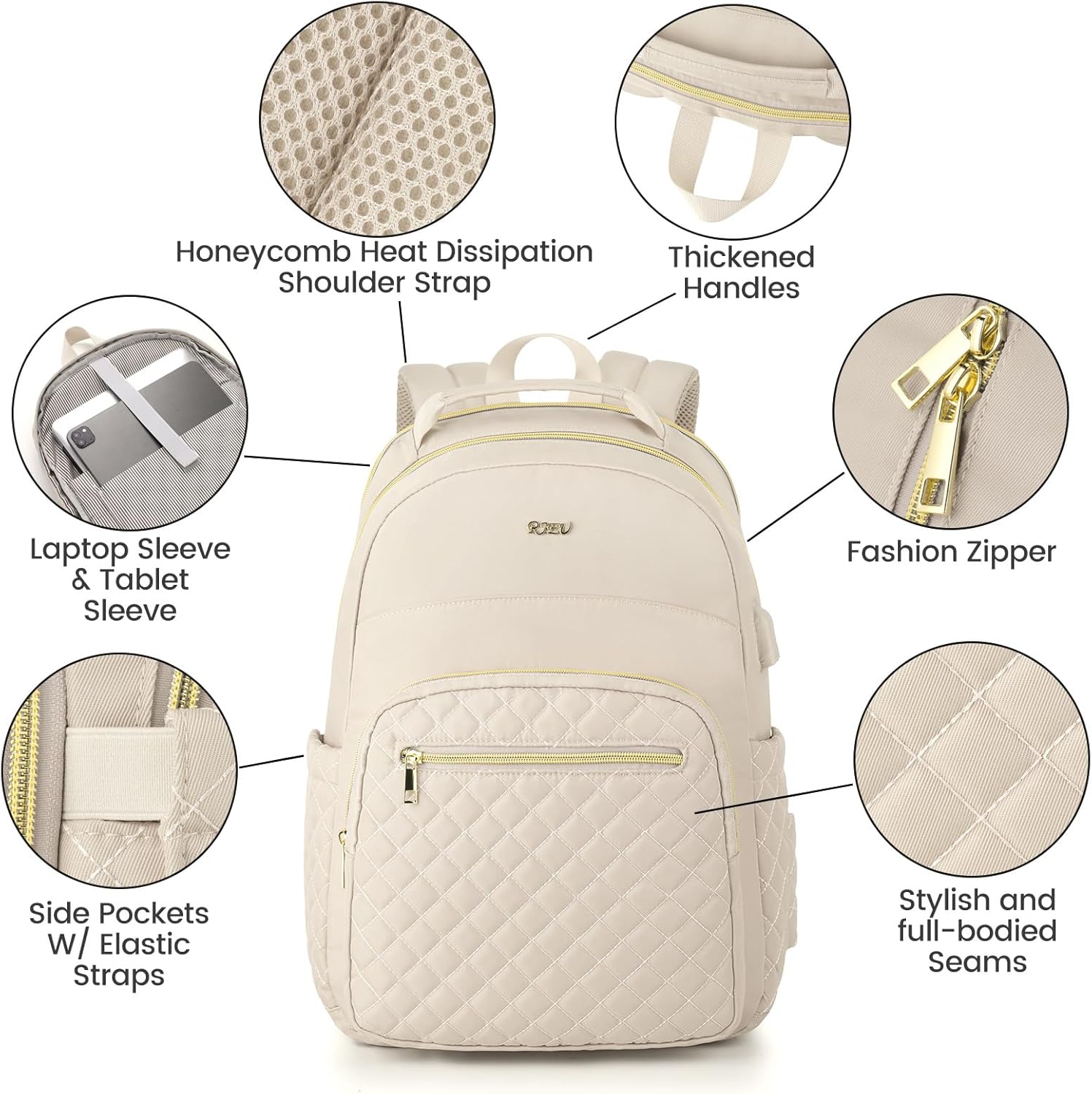Rucsac Dama Modern, pentru Laptop 15.6", Scoala, Universitate, Calatorii - Bej
