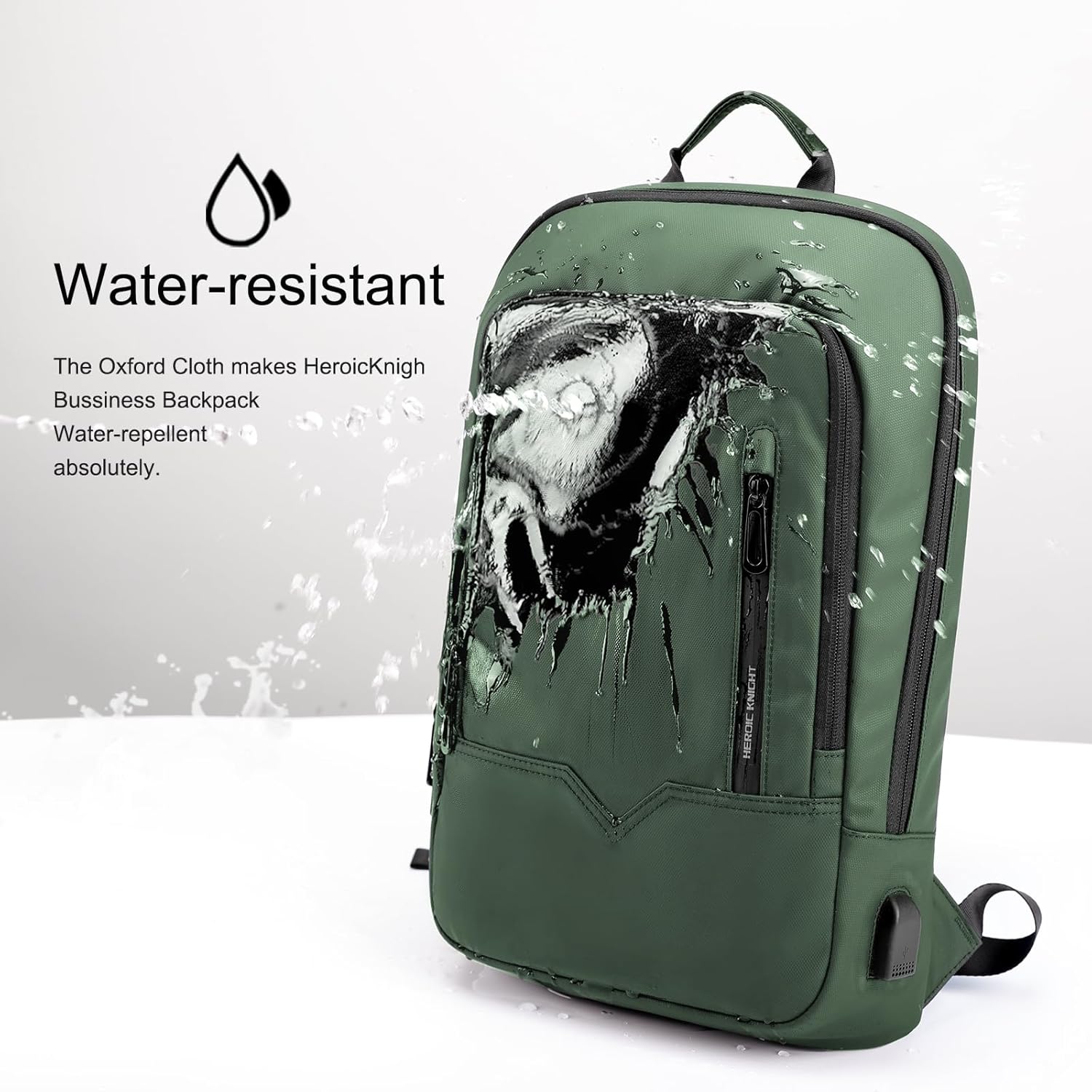 Rucsac Laptop Barbati 15.6" Verde, Impermeabil, cu Port USB