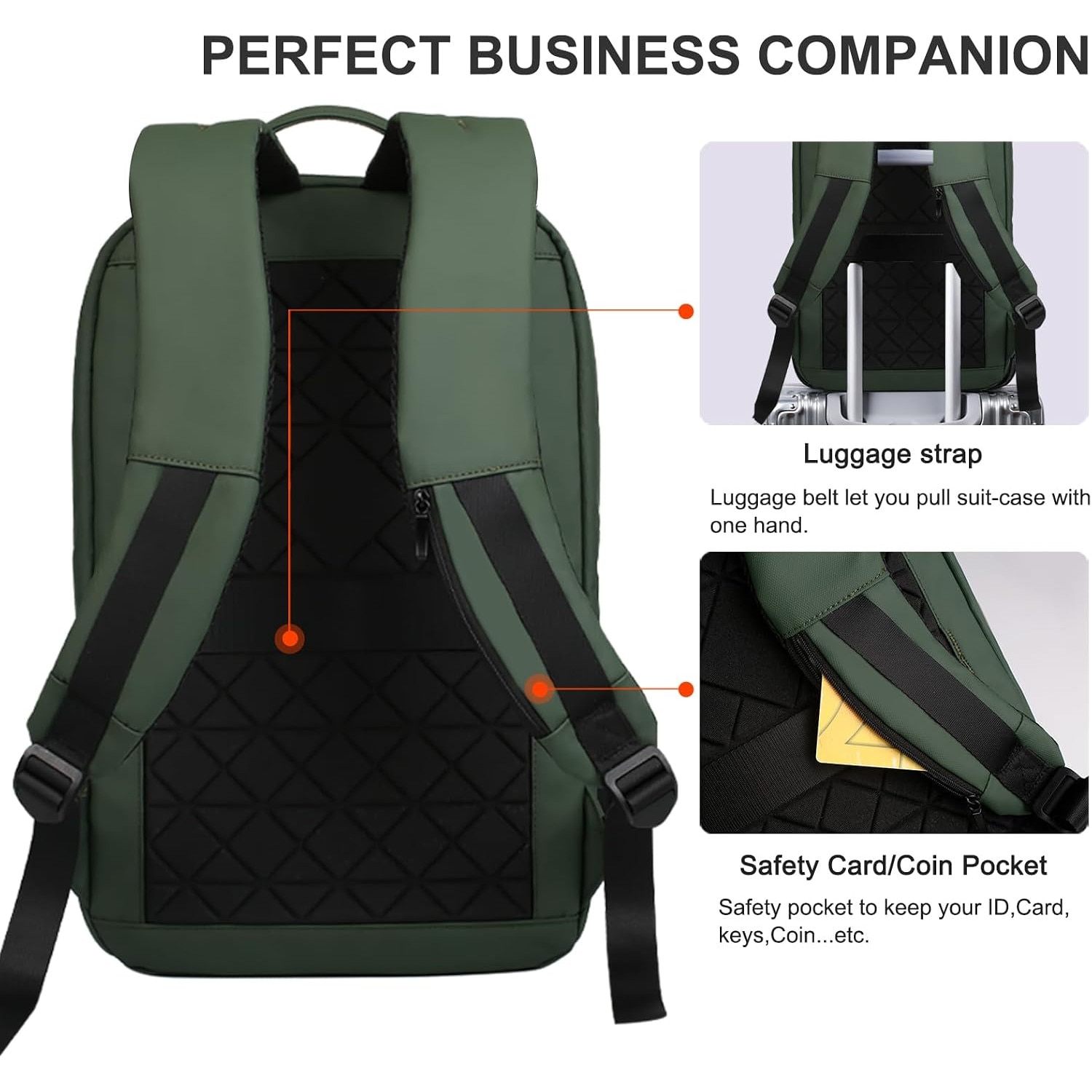 Rucsac Laptop Barbati 15.6" Verde, Impermeabil, cu Port USB