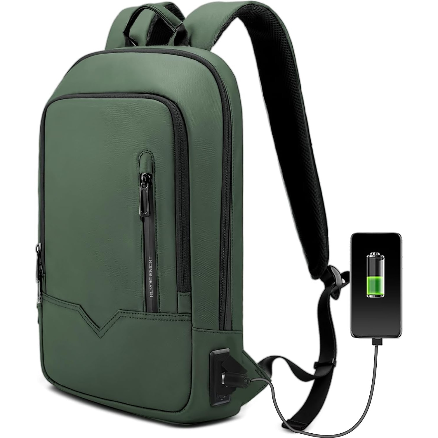 Rucsac Laptop Barbati 15.6" Verde, Impermeabil, cu Port USB